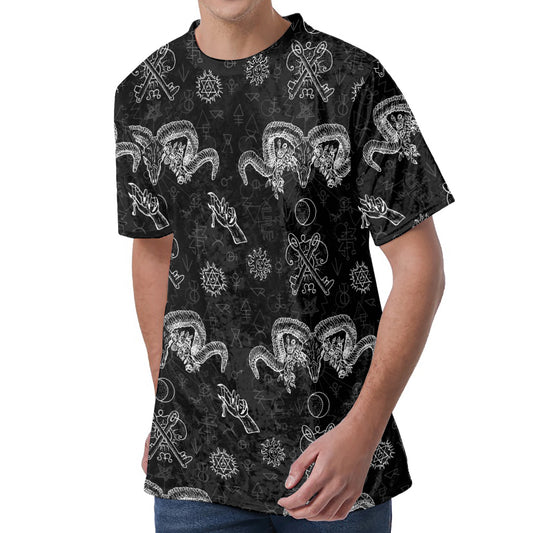 Black And White Wicca Gothic Print Men's Velvet T-Shirt