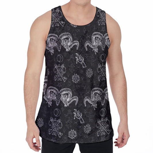 Black And White Wicca Gothic Print Men's Velvet Tank Top