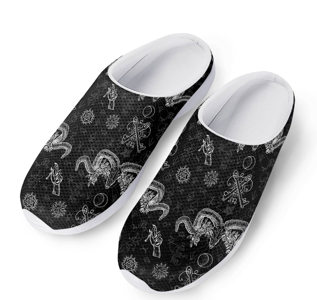 Black And White Wicca Gothic Print Mesh Casual Shoes
