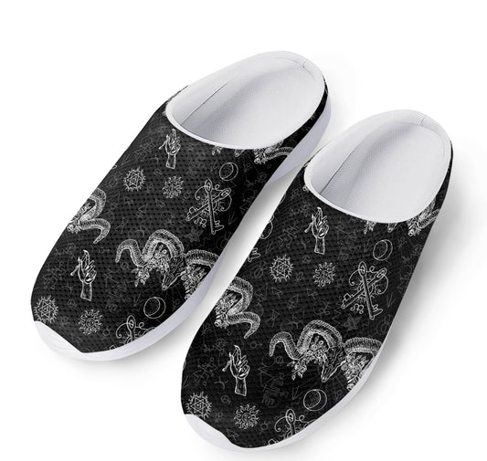 Black And White Wicca Gothic Print Mesh Casual Shoes