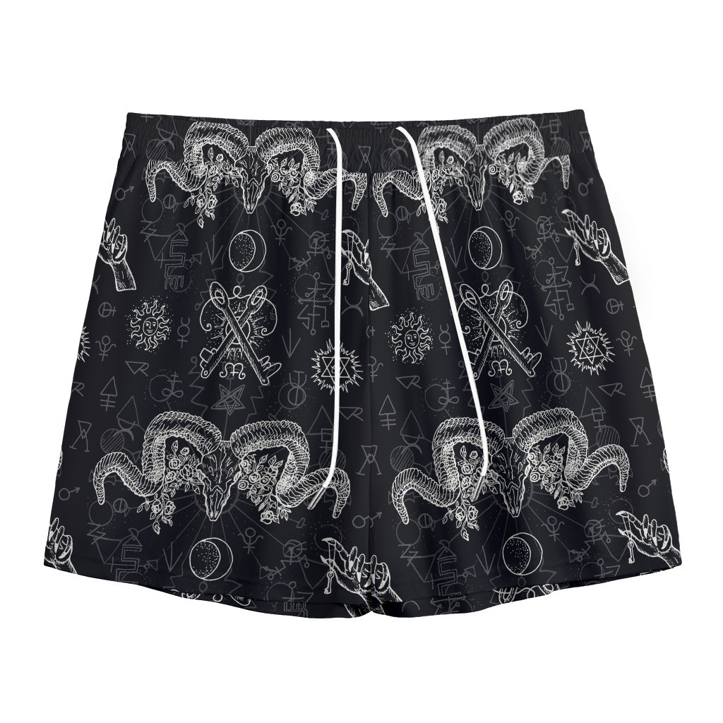Black And White Wicca Gothic Print Mesh Shorts