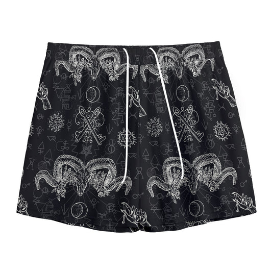 Black And White Wicca Gothic Print Mesh Shorts