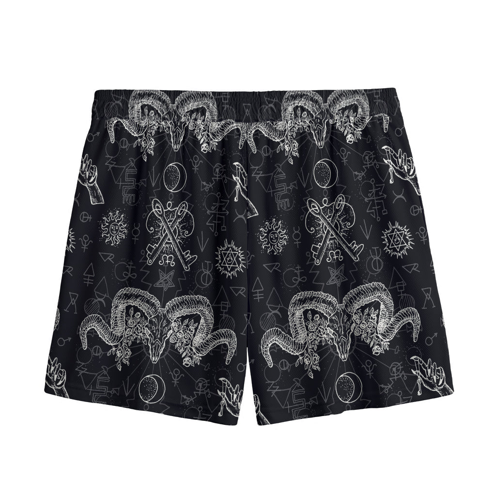Black And White Wicca Gothic Print Mesh Shorts