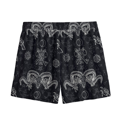 Black And White Wicca Gothic Print Mesh Shorts
