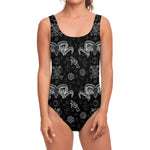 Black And White Wicca Gothic Print One Piece Swimsuit
