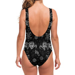 Black And White Wicca Gothic Print One Piece Swimsuit