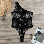 Black And White Wicca Gothic Print One Shoulder Bodysuit