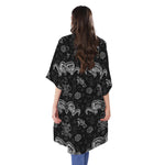 Black And White Wicca Gothic Print Open Front Beach Cover Up