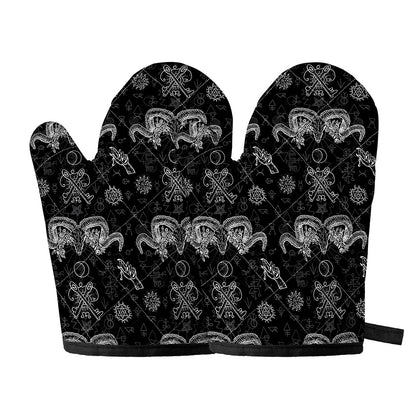 Black And White Wicca Gothic Print Oven Mitts
