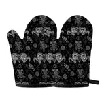 Black And White Wicca Gothic Print Oven Mitts