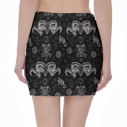 Black And White Wicca Gothic Print Pencil Mini Skirt
