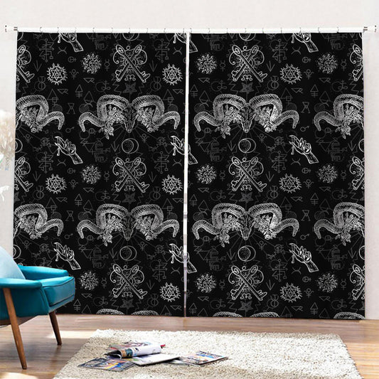 Black And White Wicca Gothic Print Pencil Pleat Curtains