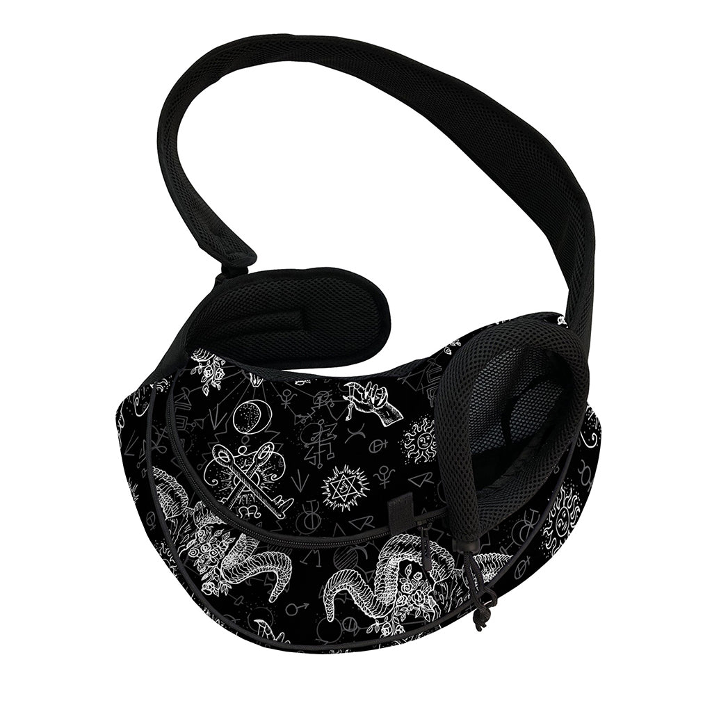 Black And White Wicca Gothic Print Pet Sling Carrier