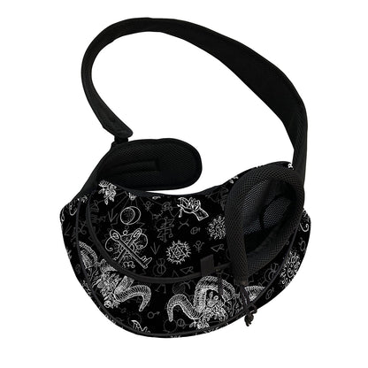 Black And White Wicca Gothic Print Pet Sling Carrier