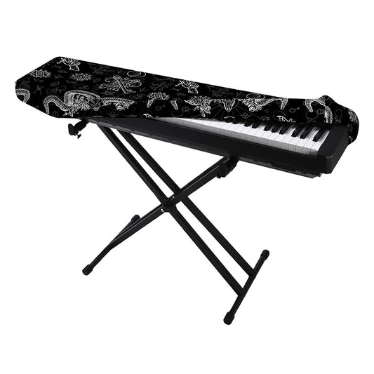 Black And White Wicca Gothic Print Piano Keyboard Cover