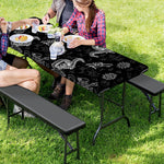 Black And White Wicca Gothic Print Picnic Table Cover