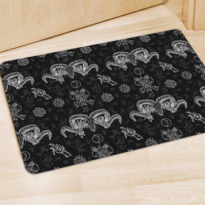 Black And White Wicca Gothic Print Polyester Doormat