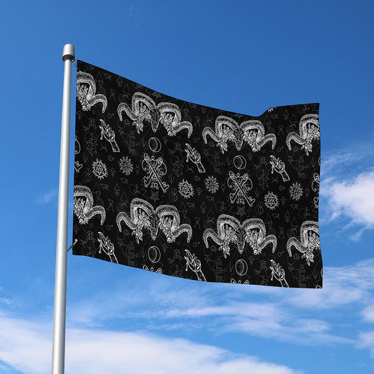 Black And White Wicca Gothic Print Polyester Flag