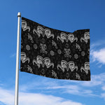 Black And White Wicca Gothic Print Polyester Flag