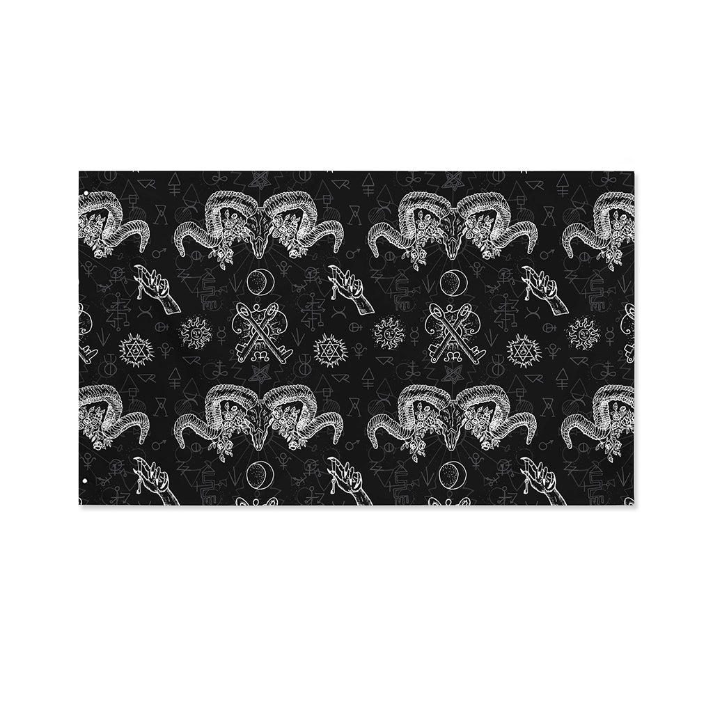 Black And White Wicca Gothic Print Polyester Flag