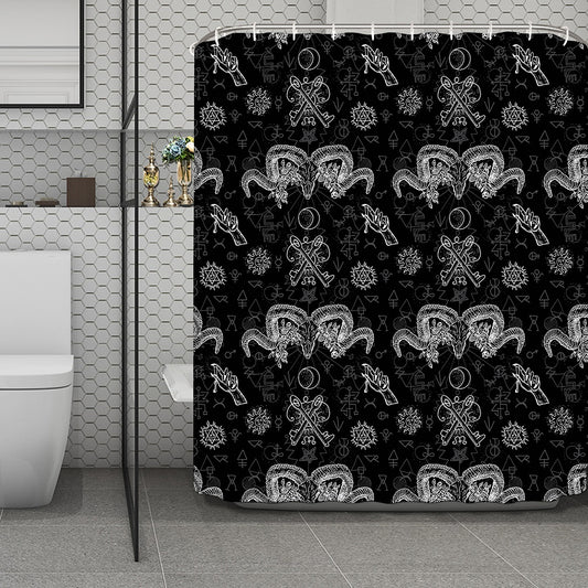 Black And White Wicca Gothic Print Polyester Shower Curtain