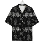 Black And White Wicca Gothic Print Rayon Hawaiian Shirt