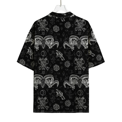 Black And White Wicca Gothic Print Rayon Hawaiian Shirt
