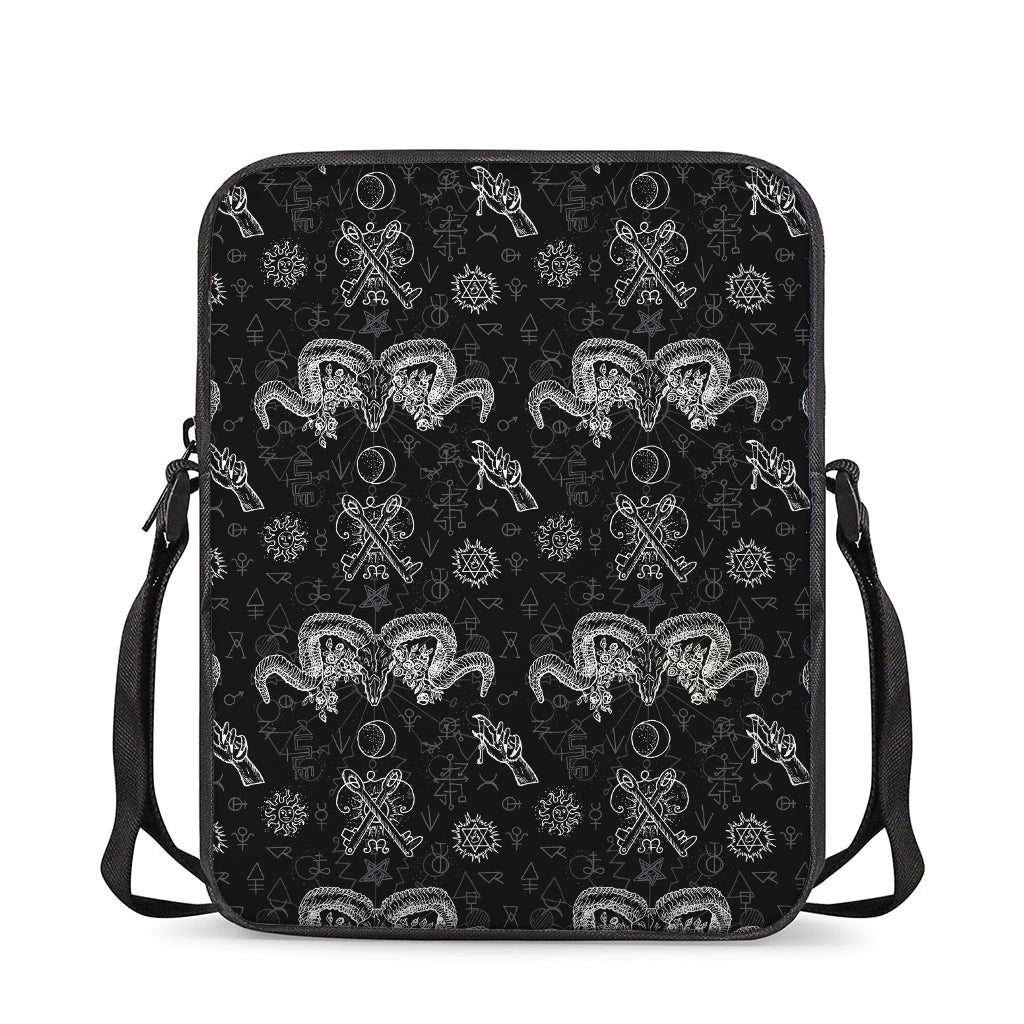Black And White Wicca Gothic Print Rectangular Crossbody Bag
