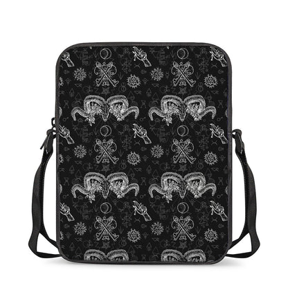 Black And White Wicca Gothic Print Rectangular Crossbody Bag