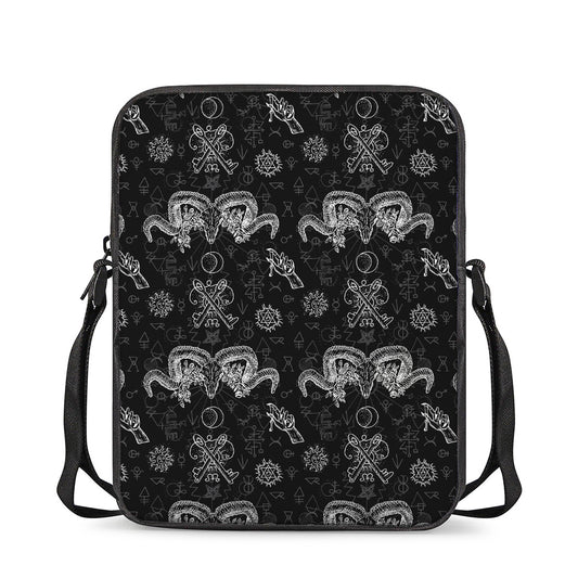Black And White Wicca Gothic Print Rectangular Crossbody Bag