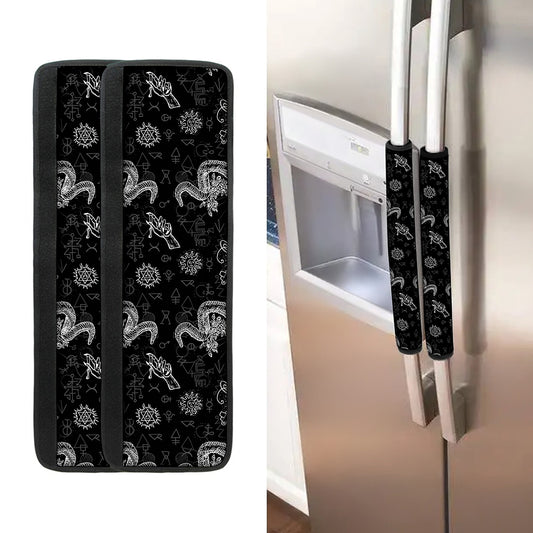 Black And White Wicca Gothic Print Refrigerator Handle Covers