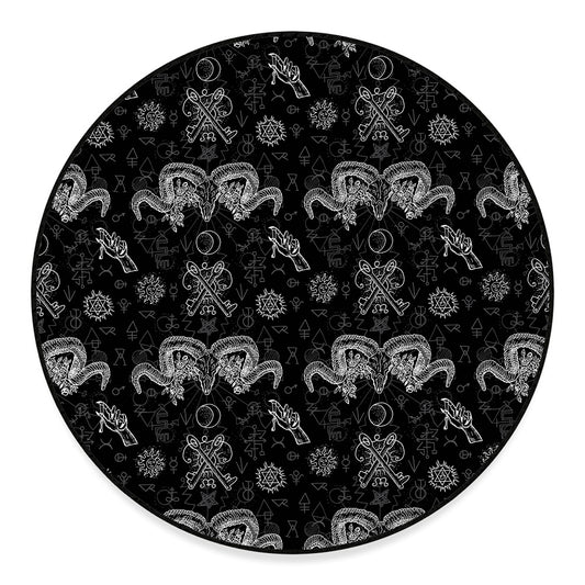 Black And White Wicca Gothic Print Round Floor Mat