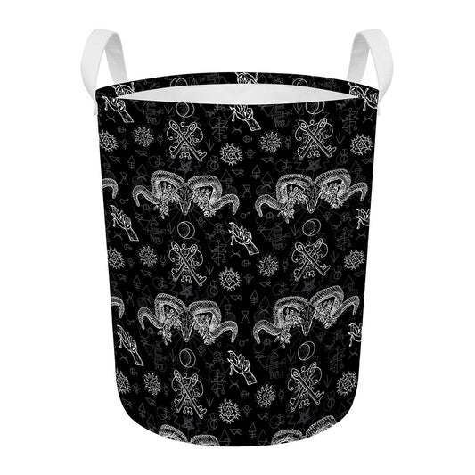 Black And White Wicca Gothic Print Round Laundry Basket