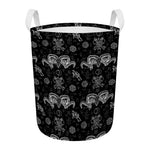 Black And White Wicca Gothic Print Round Laundry Basket