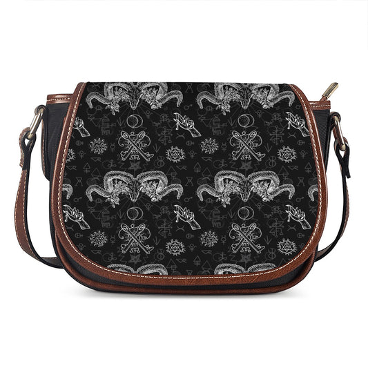 Black And White Wicca Gothic Print Saddle Bag