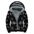 Black And White Wicca Gothic Print Sherpa Lined Zip Up Hoodie