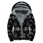 Black And White Wicca Gothic Print Sherpa Lined Zip Up Hoodie