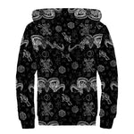 Black And White Wicca Gothic Print Sherpa Lined Zip Up Hoodie