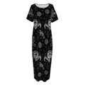 Black And White Wicca Gothic Print Short Sleeve Long Nightdress
