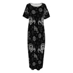 Black And White Wicca Gothic Print Short Sleeve Long Nightdress