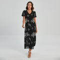 Black And White Wicca Gothic Print Short Sleeve Maxi Dress