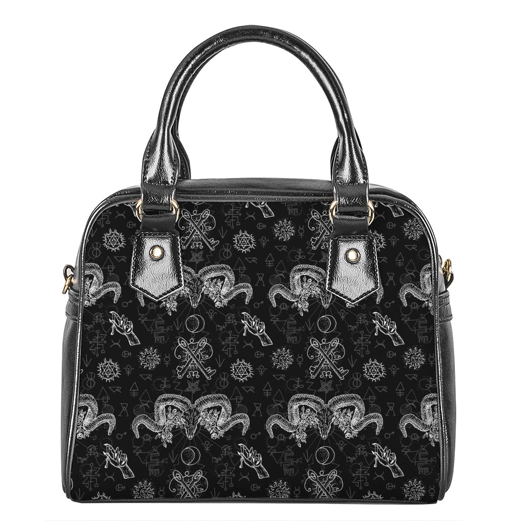 Black And White Wicca Gothic Print Shoulder Handbag