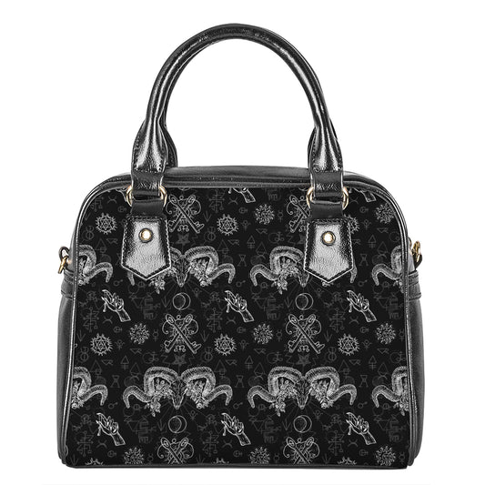 Black And White Wicca Gothic Print Shoulder Handbag