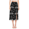 Black And White Wicca Gothic Print Side Slit Midi Skirt