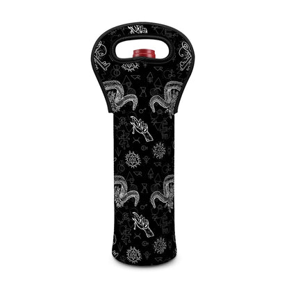 Black And White Wicca Gothic Print Single Neoprene Wine Tote