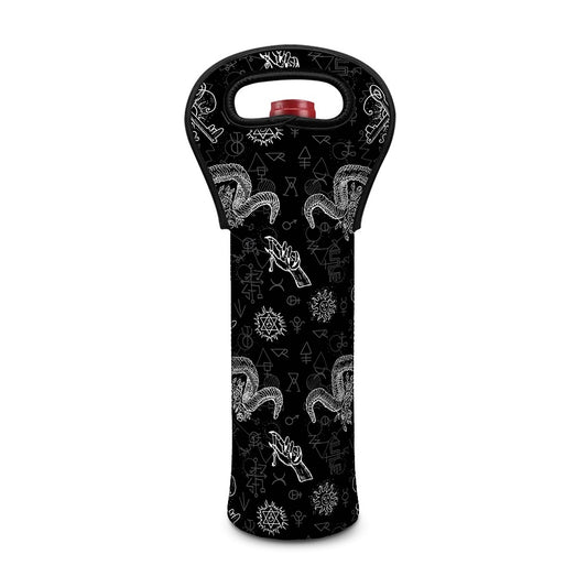 Black And White Wicca Gothic Print Single Neoprene Wine Tote