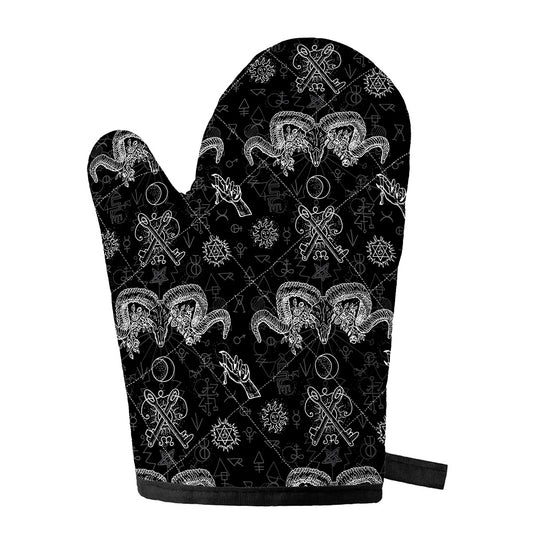 Black And White Wicca Gothic Print Single Oven Mitt