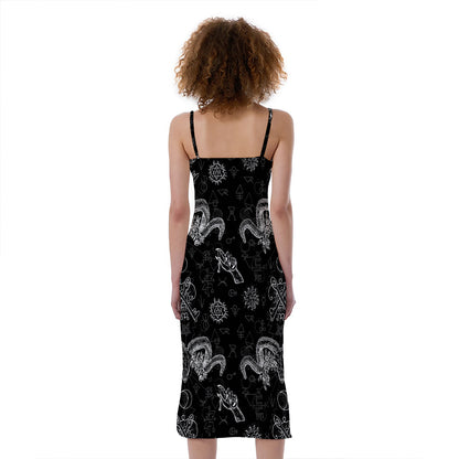 Black And White Wicca Gothic Print Slim Fit Midi Cami Dress