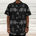 Black And White Wicca Gothic Print Textured Short Sleeve Shirt