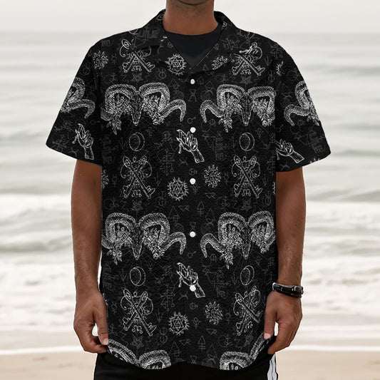 Black And White Wicca Gothic Print Textured Short Sleeve Shirt